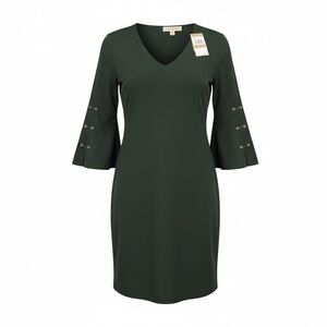 HP 🎉Michael Kors Olive Quarter Sleeve Dress Gold Chain Embellishments S NWT